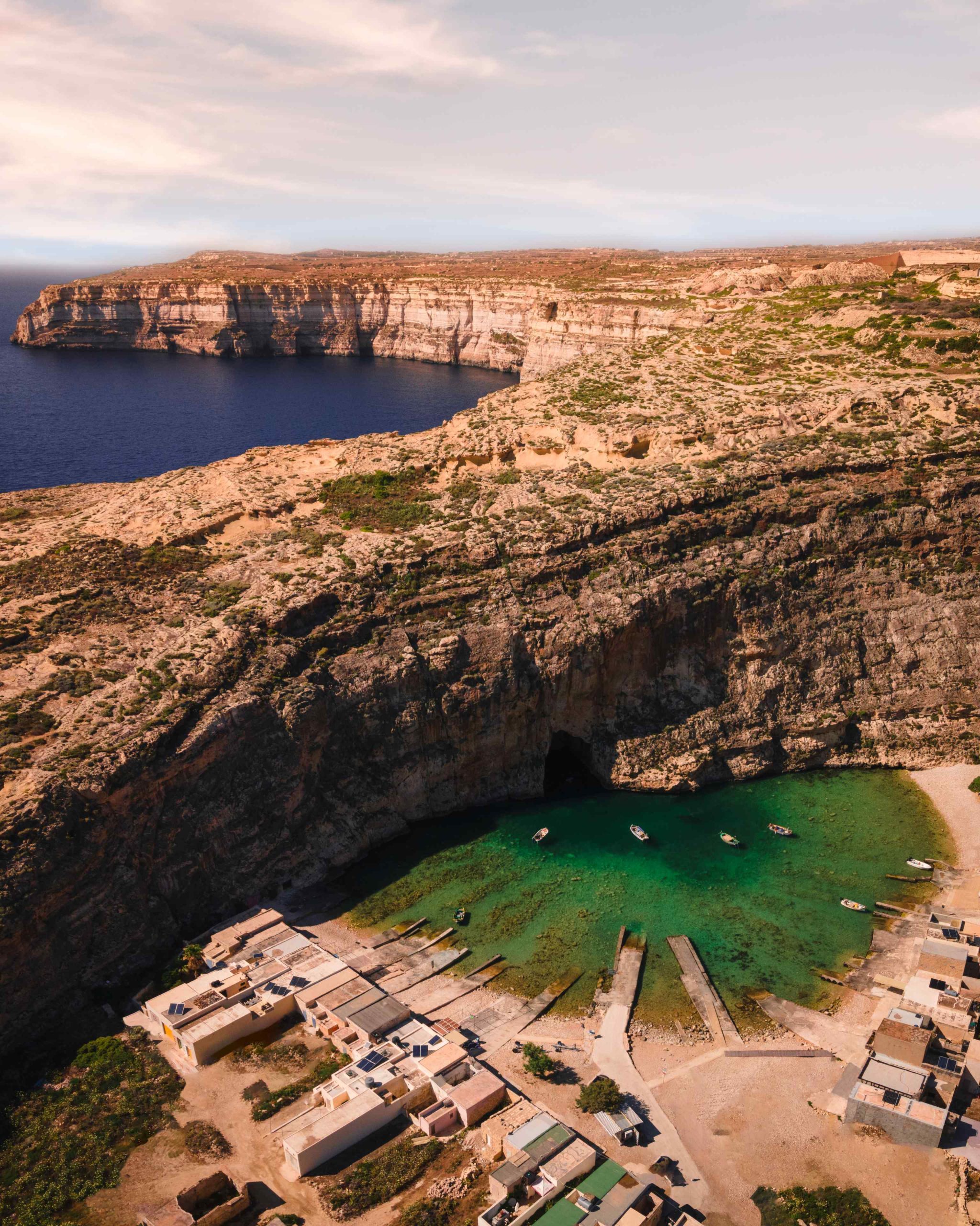 aerial shot of sea and land