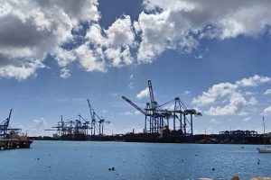 ports seen from the opposite end of the sea