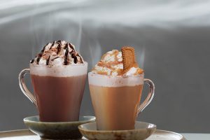 Natural Hot Tea and Coffee with whipped cream atop